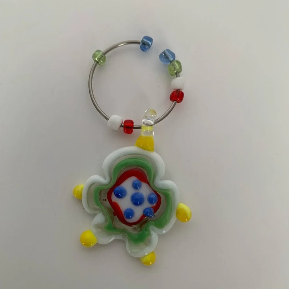 Wine Glass Charms Set of 5 Silvertone Rings Multicolor Beads Designs